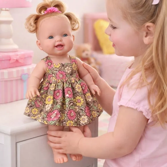 Vestido Floral para Boneca 32 cm em Tricoline com Velcro