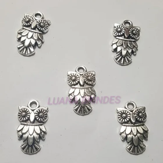 Pingente de Coruja em Metal Pratrado - Pct C/10 Unid