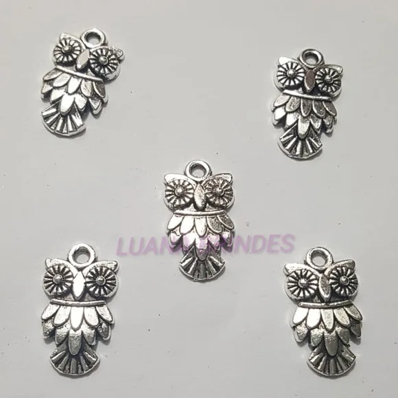 Pingente de Coruja em Metal Pratrado - Pct C/10 Unid