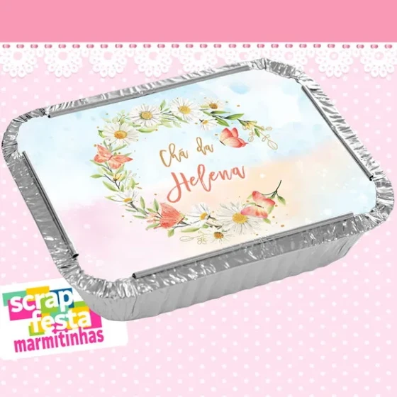 Marmitinha Personalizada Chá Menina Aquarela Flor Borboletas