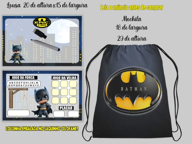 Kit Mochilinha e Lousa Magica para lembrancinhas do Batman