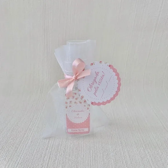 Lembrancinha Maternidade Home Spray floral rosa Organza