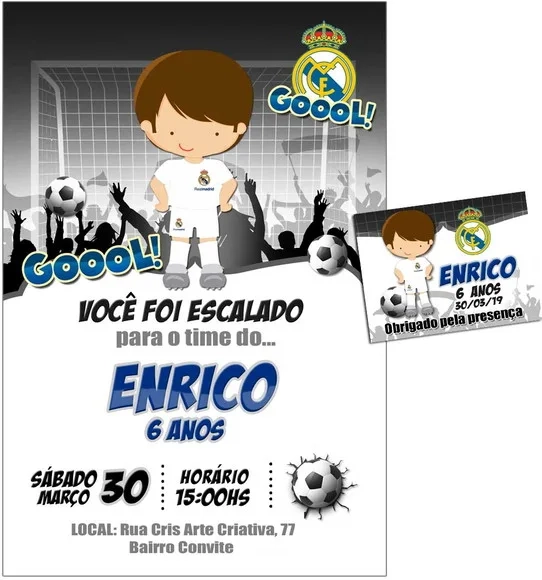 CONVITE DIGITAL C/TAG Futebol Real Madri Menino