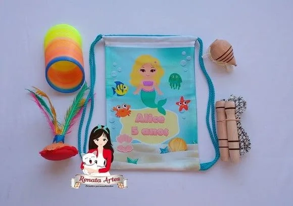 Mochila Boa Infância Tema Fundo do Mar Sereia