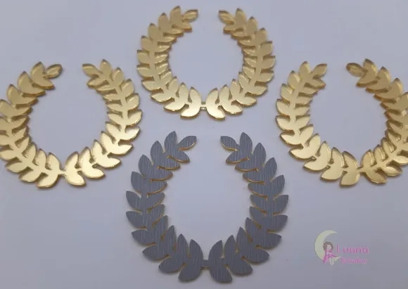 Aplique Coroa de Louro Acrílico Espelhado Dourado-pct C/5 un