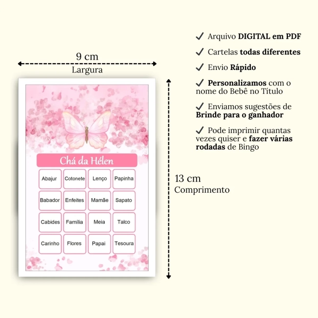 Bingo Chá de Bebê Menina Pdf Para Imprimir