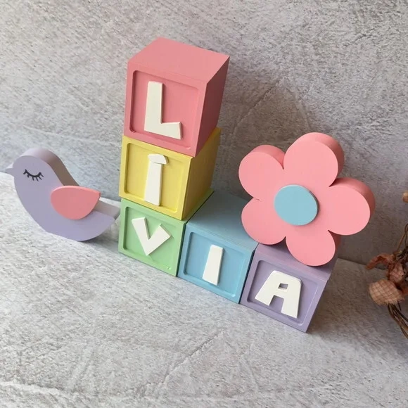 Passarinho e Flor Cubos 6x6cmts Decoração Bebê e Maternidade