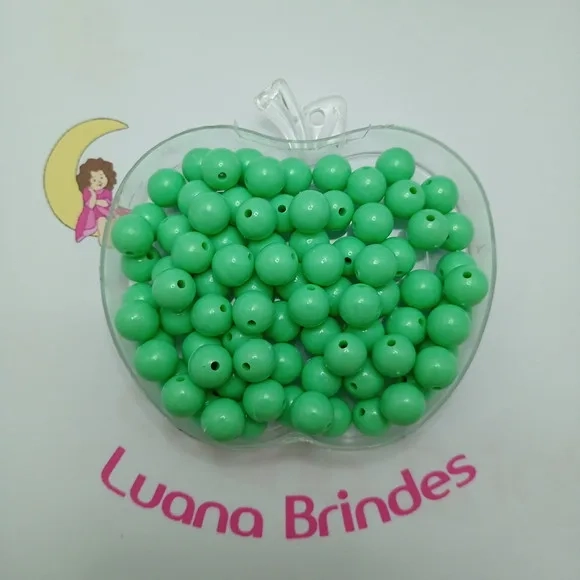 Bolinha Plástica Leitosa Verde Passante 10mm Pct 100 Unidade