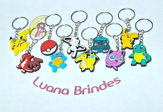 Chaveiro Pokemon Emborrachado Pacote com 35 Unidades