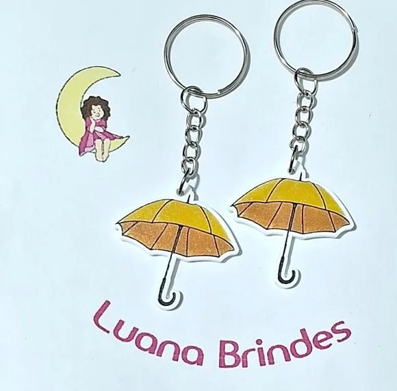 Chaveiro Guarda Chuva Amarelo Dorama Acrílico U.v 6 Unidades