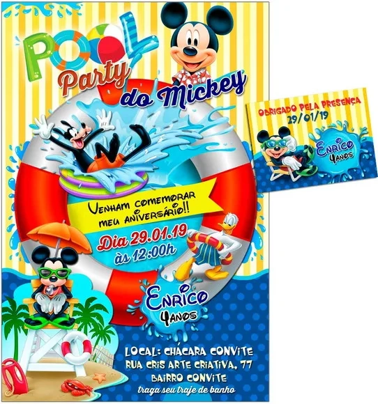 CONVITE DIGITAL C/TAG Pool Party Mickey 2