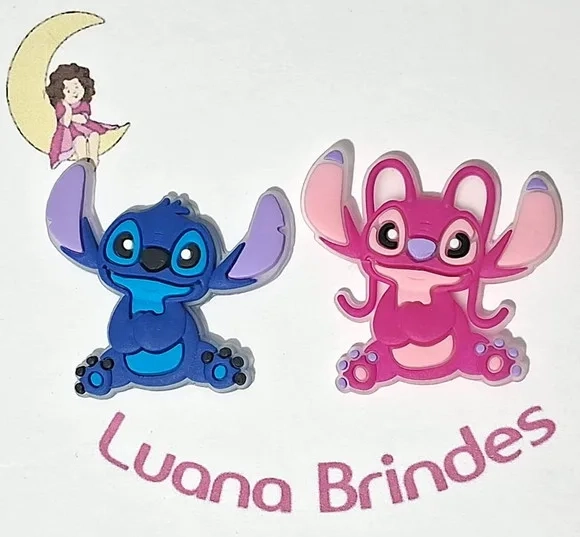 Aplique Stitch e Angel Emborrachado 4cm Pcts com 6 Unidades