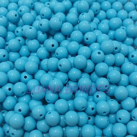 Bolinha Plática Leitosa Azul Passante 8mm Pct 100 Unidades