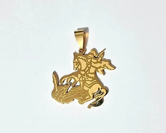 Pingente São Jorge Aço Inoxidável Dourado Pacote C/2 Peças