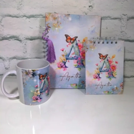 Kit Caderno, Bloquinho e Caneca Porcelana - Qualquer Tema