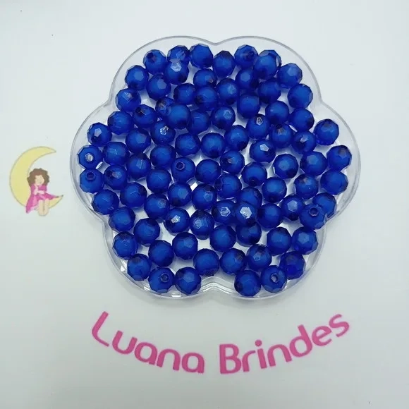 Bolinha Facetada com Miolo Azul Royal 10mm Pct 100 Unidades