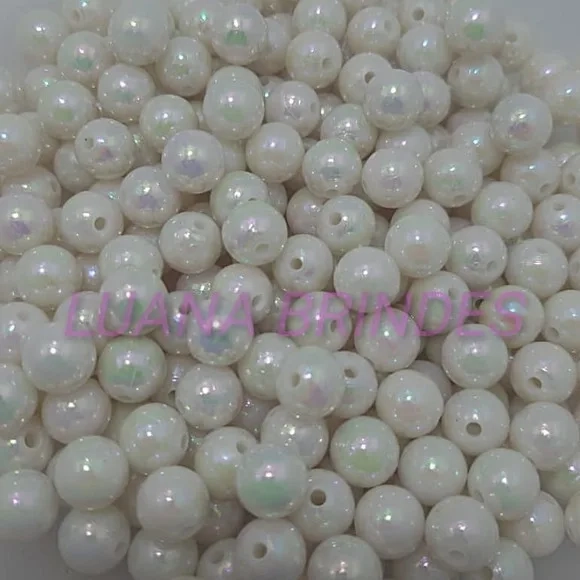 Pérola ABS Irisada Cor Creme - 8mm - pct c/100 unidades