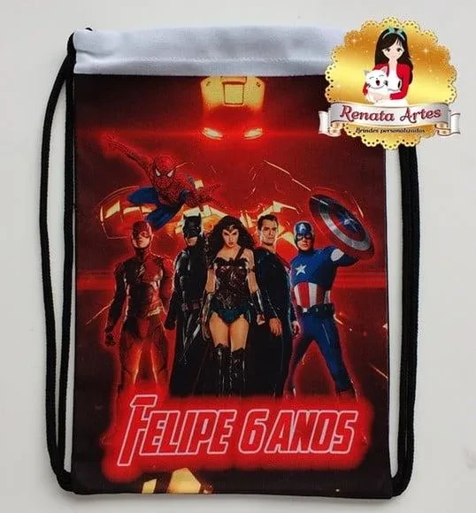 Mochilinha de Tecido Personalizada Super Heróis