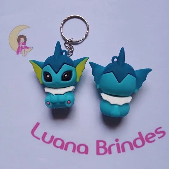 Chaveiro Pókemon Vaporeon Emborrachado 5cm Pct 2 Unidades