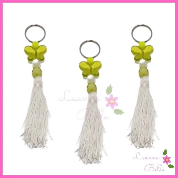 Chaveiro Borboleta Verde c/ franja Branca-Pct c/4 unidades