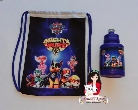 Mochila com Squeeze Personalizado Super Filhotes Patrulha
