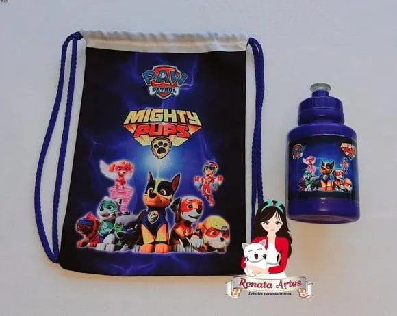 Mochila com Squeeze Personalizado Super Filhotes Patrulha
