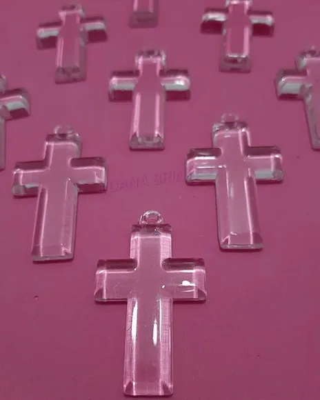 Pingente Cruz Lisa de Acrílico Pct 10 Unidades