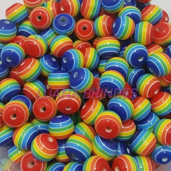 Bolinha Acrilica Arco Íris - 10mm - pct c/100 unidades