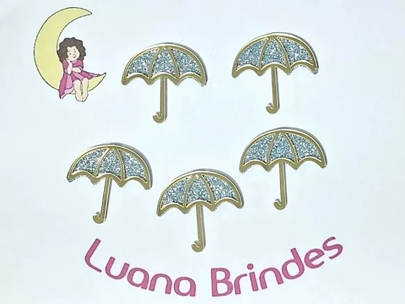 Aplique Guarda Chuva Acrílico Dourado Pacotes com 10 Unid.