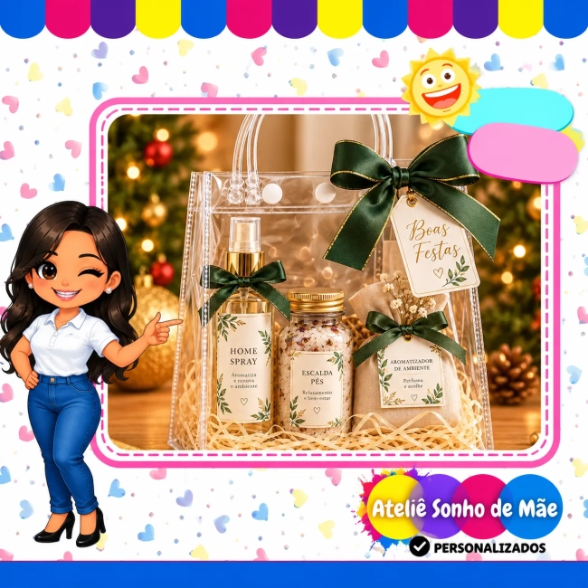 Kit Presente de Natal Corporativo 3 Itens – Home Spray, Escalda Pés e Aromatizador