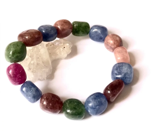 Pulseira Artesanal com Jade Colorida ( Pedras Roladas )