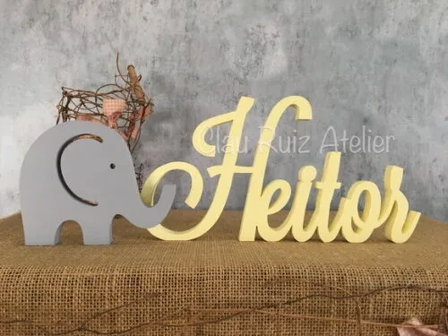 Letras Decorativas - nome em MDF + Elefantinho