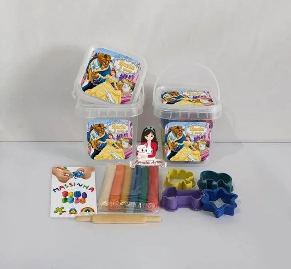 Kit Massinha no Baldinho Personalizado a Bela e a Fera