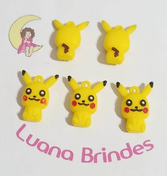 Pingente Pikachu 3d Emborrachado - 5 Unidades