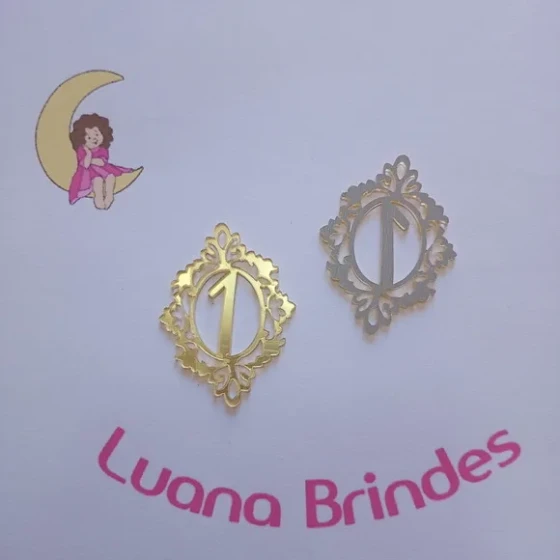 Aplique Número 1 Acrílico Espelhado Dourado 4,2cm - 6 Peças