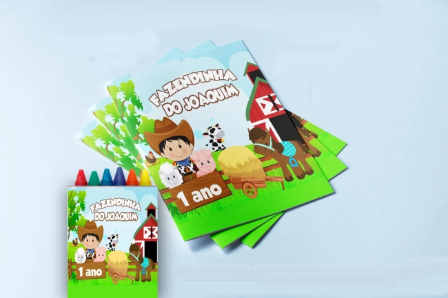 Revista para colorir com Giz de cera Personalizado da Fazendinha