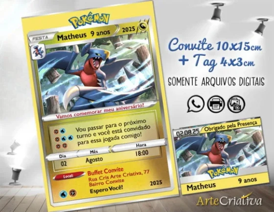Convite Digital C/tag Pokemon Carta Garchomp