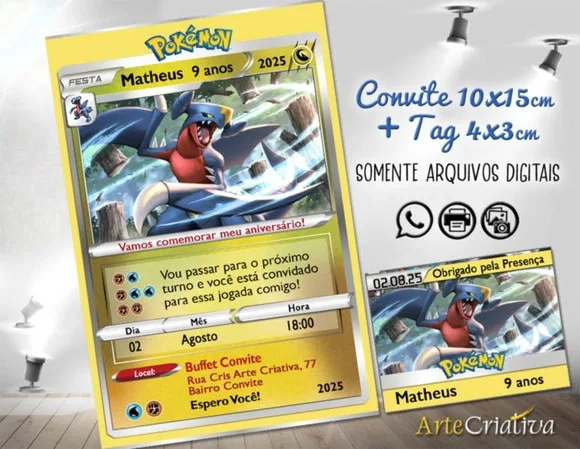 Convite Digital C/tag Pokemon Carta Garchomp