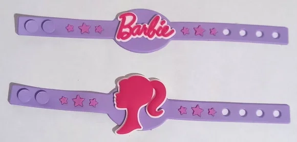 Pulseira Silhueta Barbie e Nome Lilás Emborrachado 4 Unidade