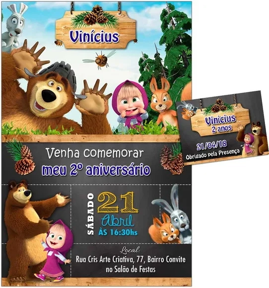 CONVITE DIGITAL C/TAG Marsha e o Urso Chalk Menino