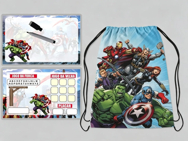 Kit Mochilinha e Lousa Magica para lembrancinhas de Aniversario do Vingadores