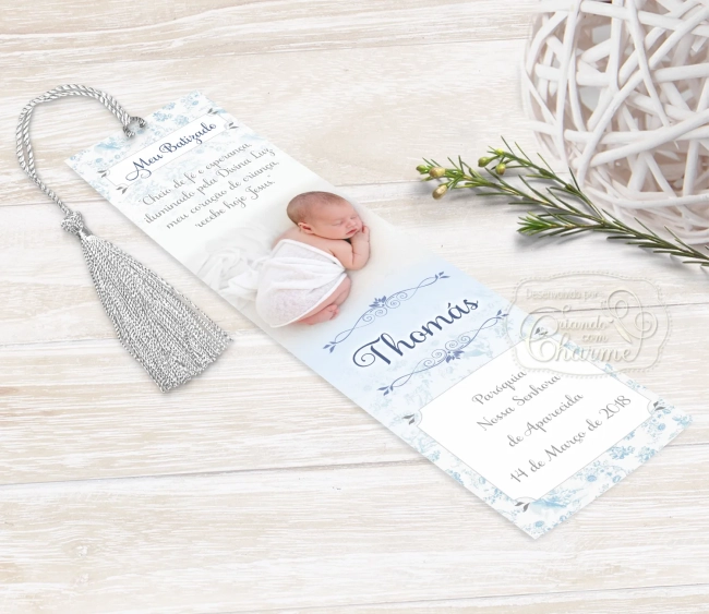 Santinho / Marcador Livro Personalizado com a Foto do Bebê