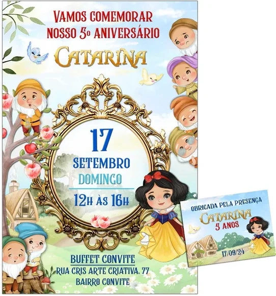 Convite Digital C/tag Branca de Neve Aquarela 2