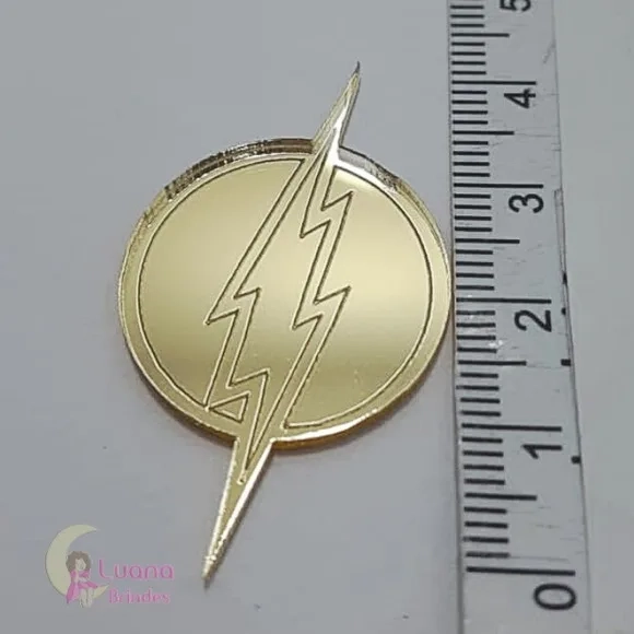 Aplique Símbolo Flash Acrílico Espelhado Dour - pct c/7 unid