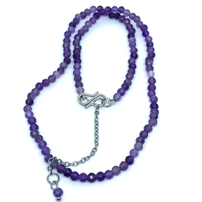 Choker Colar com Pedras Ametistas facetadas Delicadas E Aço Inox