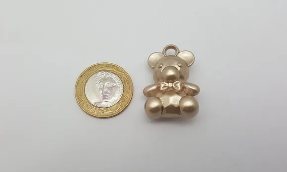 Pingente Ursinho de Acrílico Dourado de 3,5cm - 5 unidades
