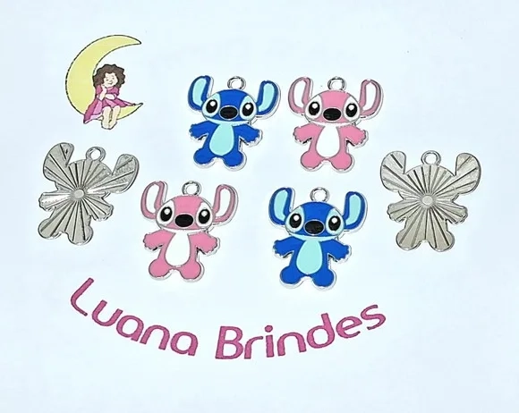 Pingente Stitch e Angel Metal Pacotes com 6 Unidades