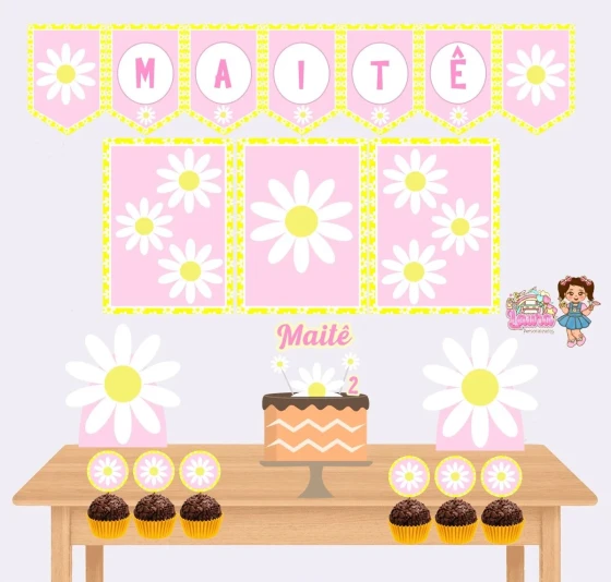 Kit Festa Só Um Bolinho MARGARIDAS - Decoração de Festa