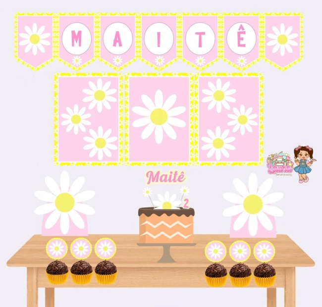 Kit Festa Só Um Bolinho MARGARIDAS - Decoração de Festa