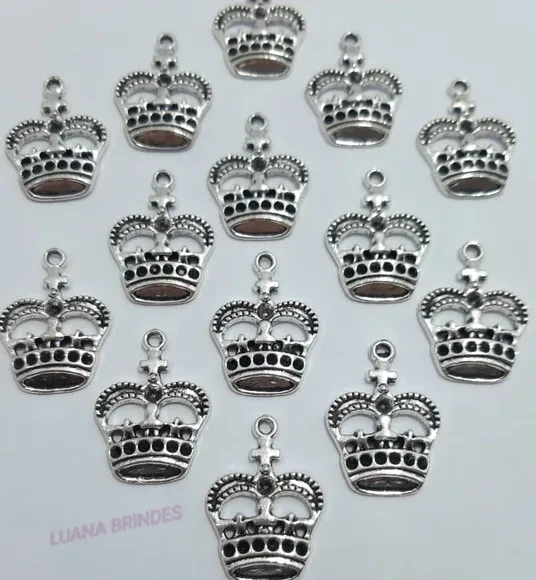 Pingente Coroa de Metal Prateado - pct c/ 12 unidades